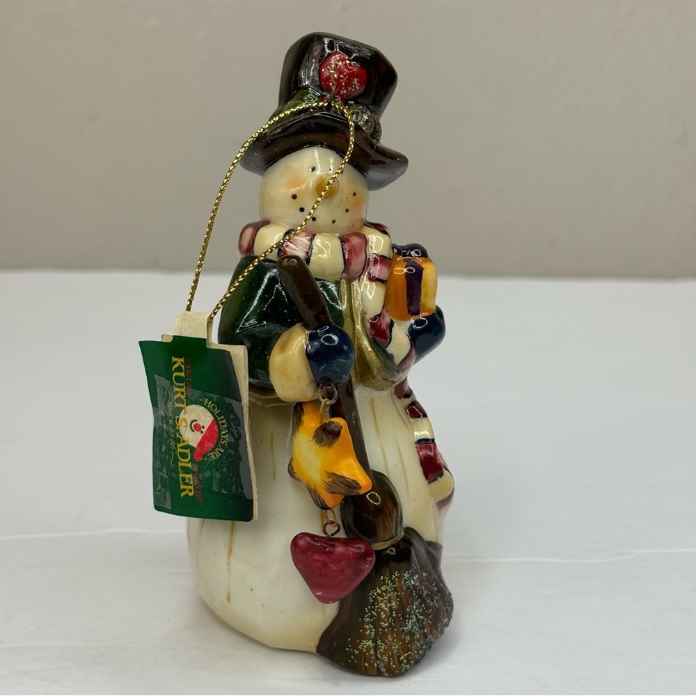 New Kurt Adler Ceramic 5” Snowman Decor Vintage 2004 Green Jacket Blue Gloves